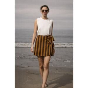 Heidi Merrick Striped Wrap Mini Skirt Short Small Neutral Asymmetrical Designer